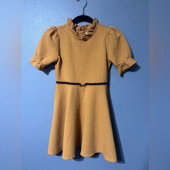 Janie & Jack Quilted Puff Short Sleeve Girls Dress Size 10 Gold/Brown EUC - Picture 1 of 3
